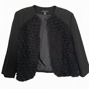 NINE WEST PLUS Women’s Blazer Open‎ Cropped Black Soft Front Fringe Lined 16